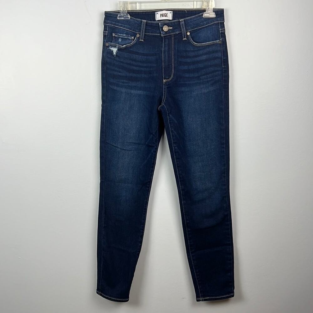 Paige dark wash distressed skinny jeans size 28